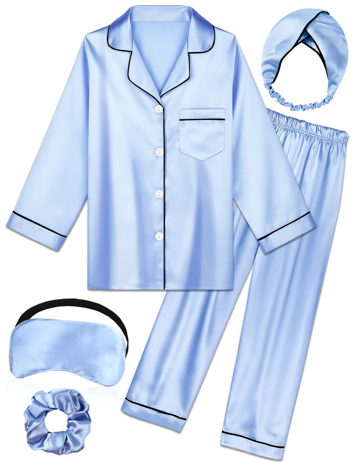 Kids Silk Pajamas Girls Satin Pajama Set Button Down Pjs Set 5-12Y
