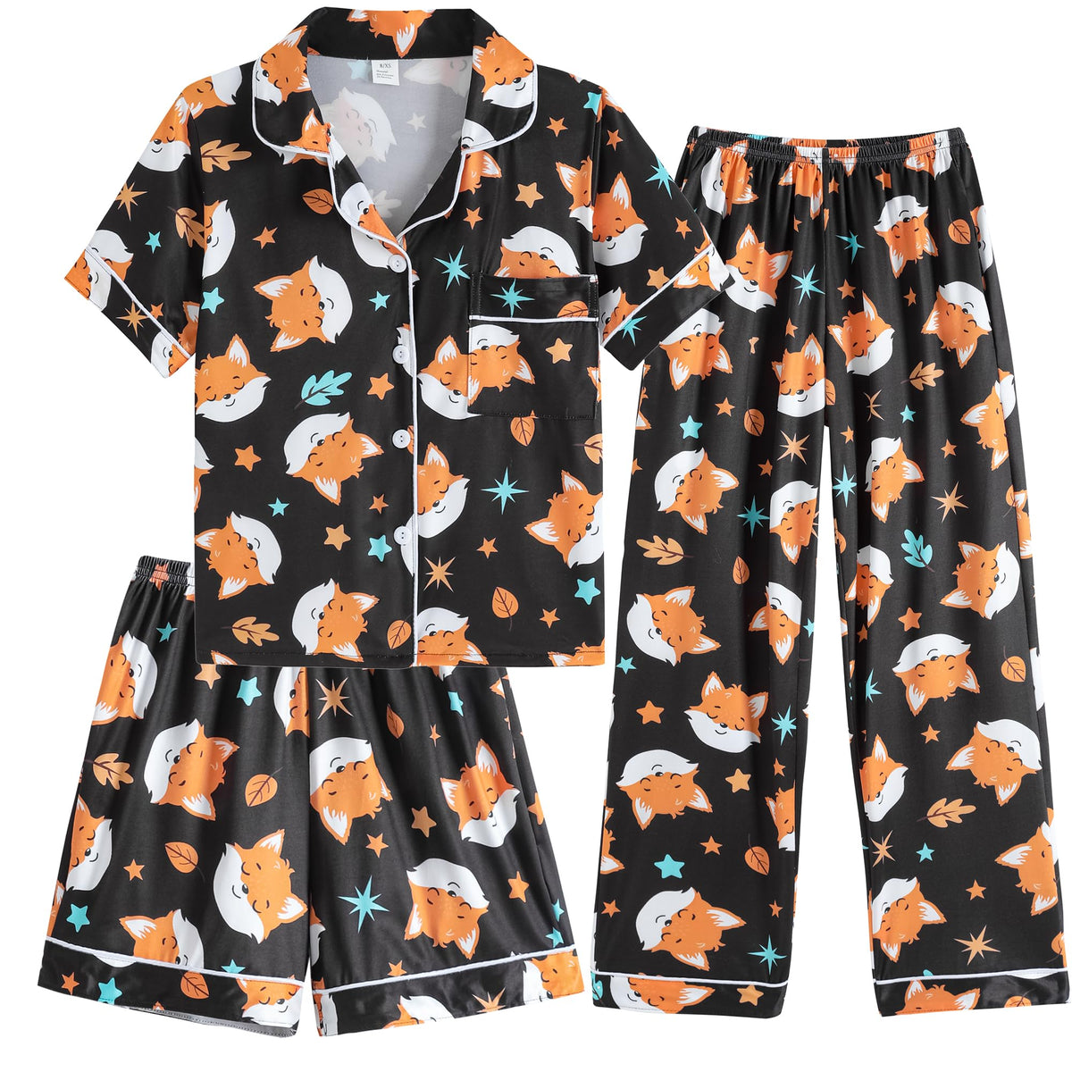 Hupohoi Girls Pajamas 3 Piece Button Down Sleepwear Outfit with Pockets PJS