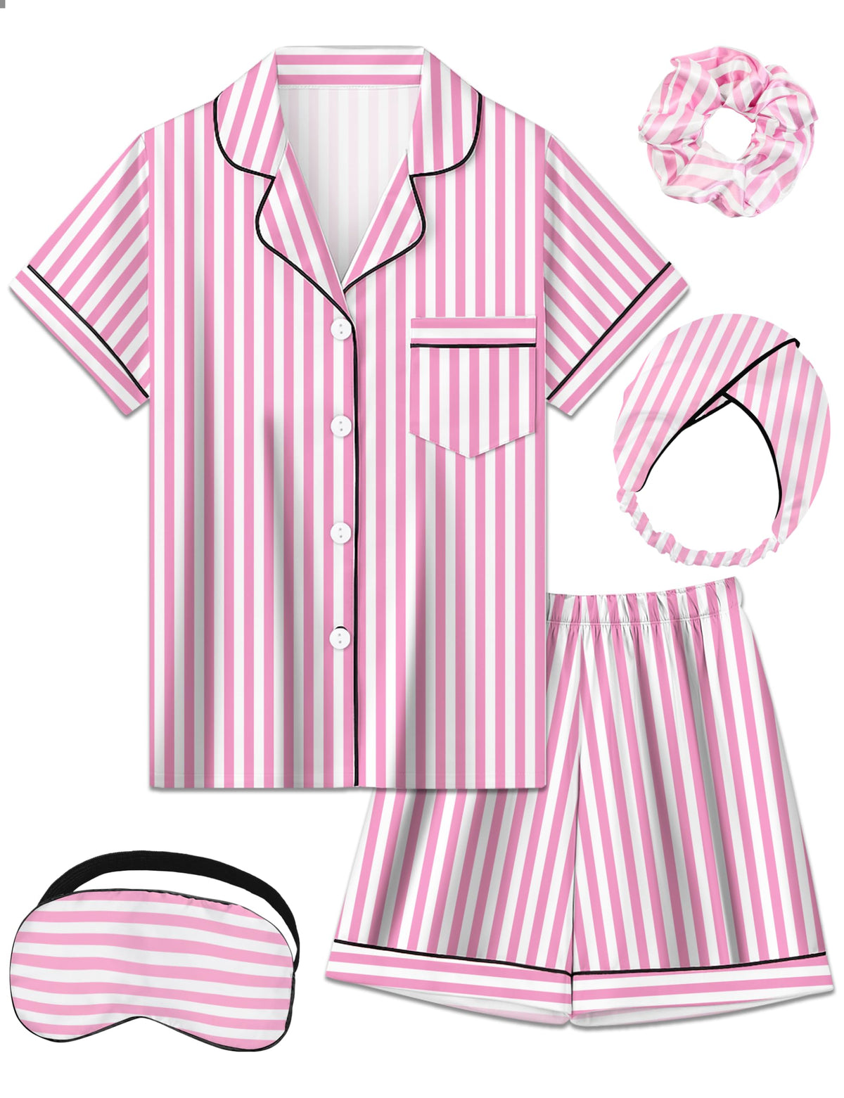 Kids Silk Pajamas Girls Satin Pajama Set Button Down Pjs Set 5-12Y