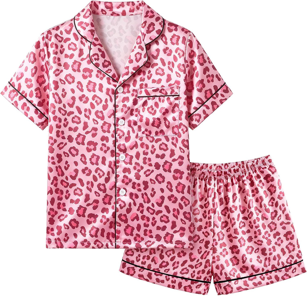 FIOBEE Girls Satin Pajamas Set Short Sleeve Two Piece Pjs for 8-14 Years