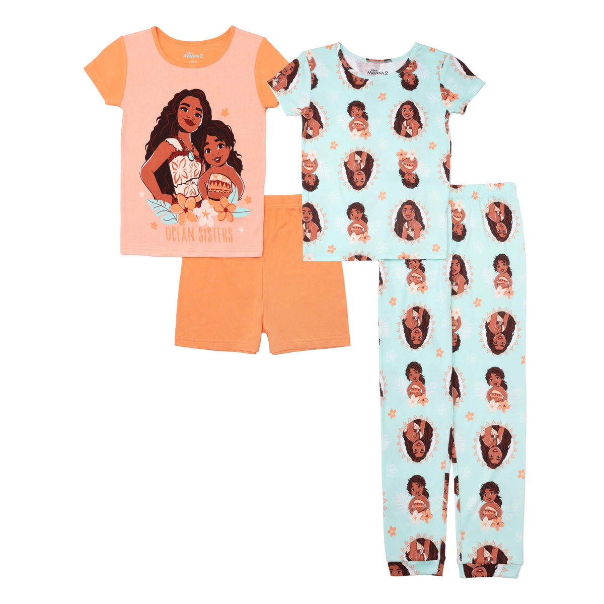 Disney Girls' 4-piece Snug-fit Cotton Pajama Set, Matching Pajamas