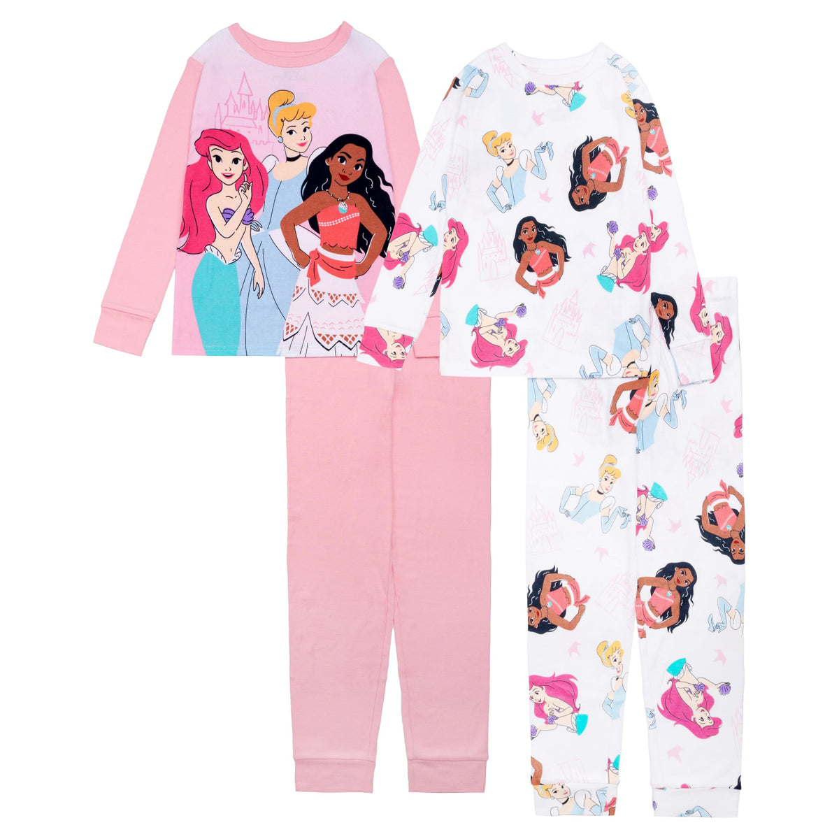 Disney Girls' 4-piece Snug-fit Cotton Pajama Set, Matching Pajamas