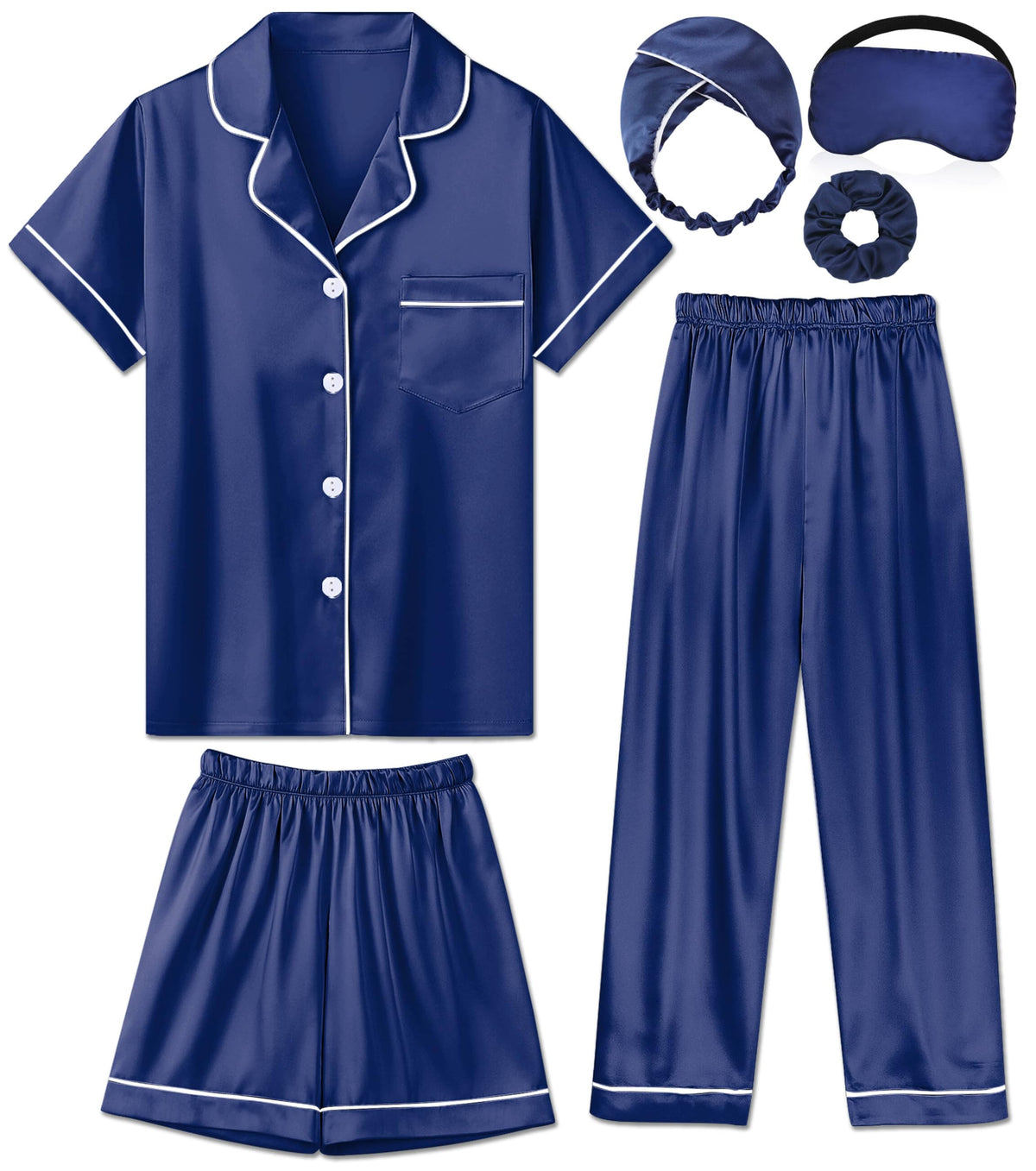 Silk Pajamas for Girls Satin Pajama Kids 3Pcs Short Sleeve Pjs Set