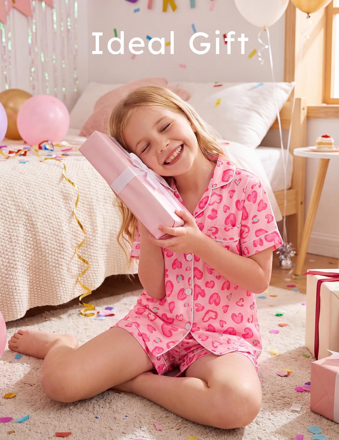 Yoofoss Girls Pajamas Set Kids Satin Pjs Short Sleeves Sleepwear
