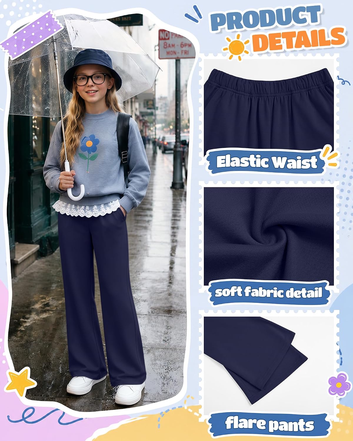 3 Pack Girls Flare Legging Kids Bootcut Sweatpants
