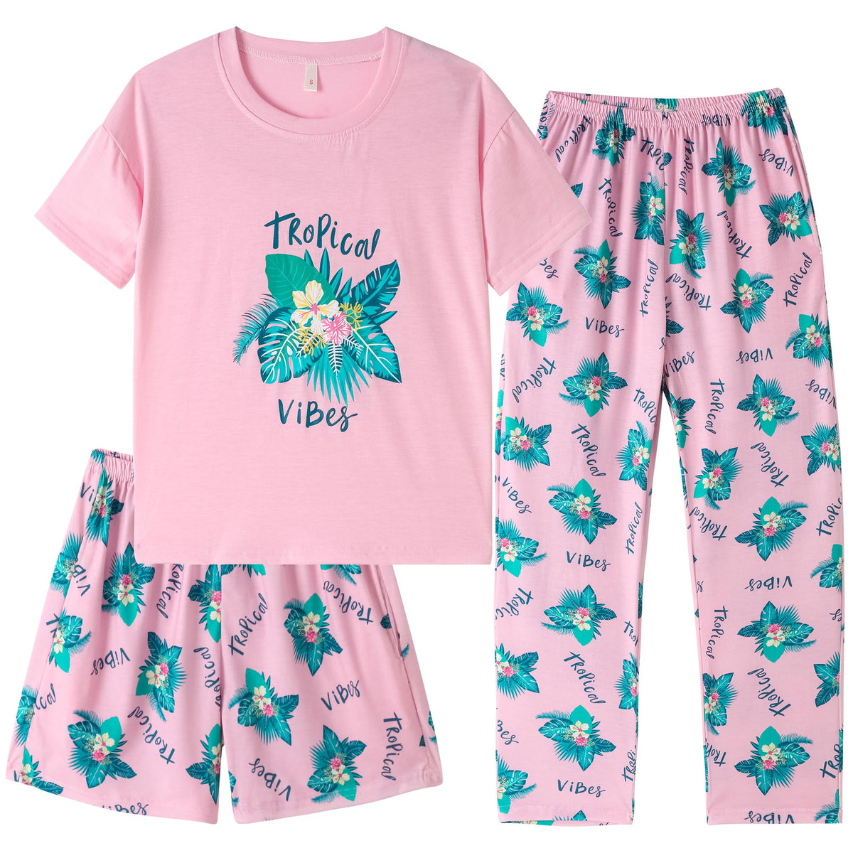 Hupohoi Girls Pajama Sets Summer Short Sleeve With Shorts & Pants Sleepwear
