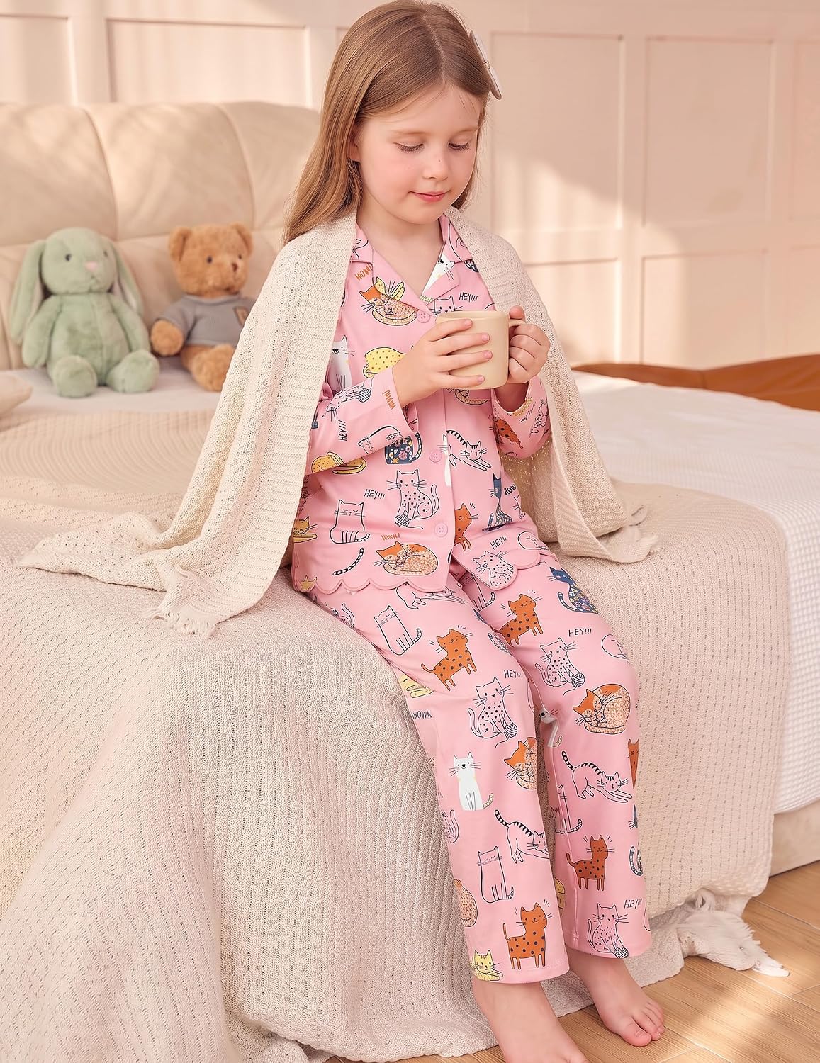 Arshiner Girls Pajamas Long Sleeve Sleepwear Cute Printed Button Down Pjs