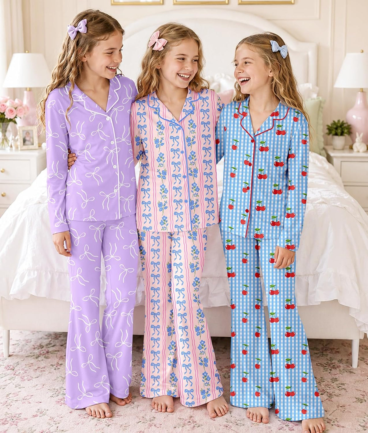 Petite&Me Girls Pajamas, Long Sleeve Button Up Set with Flared Pants 6T-14T
