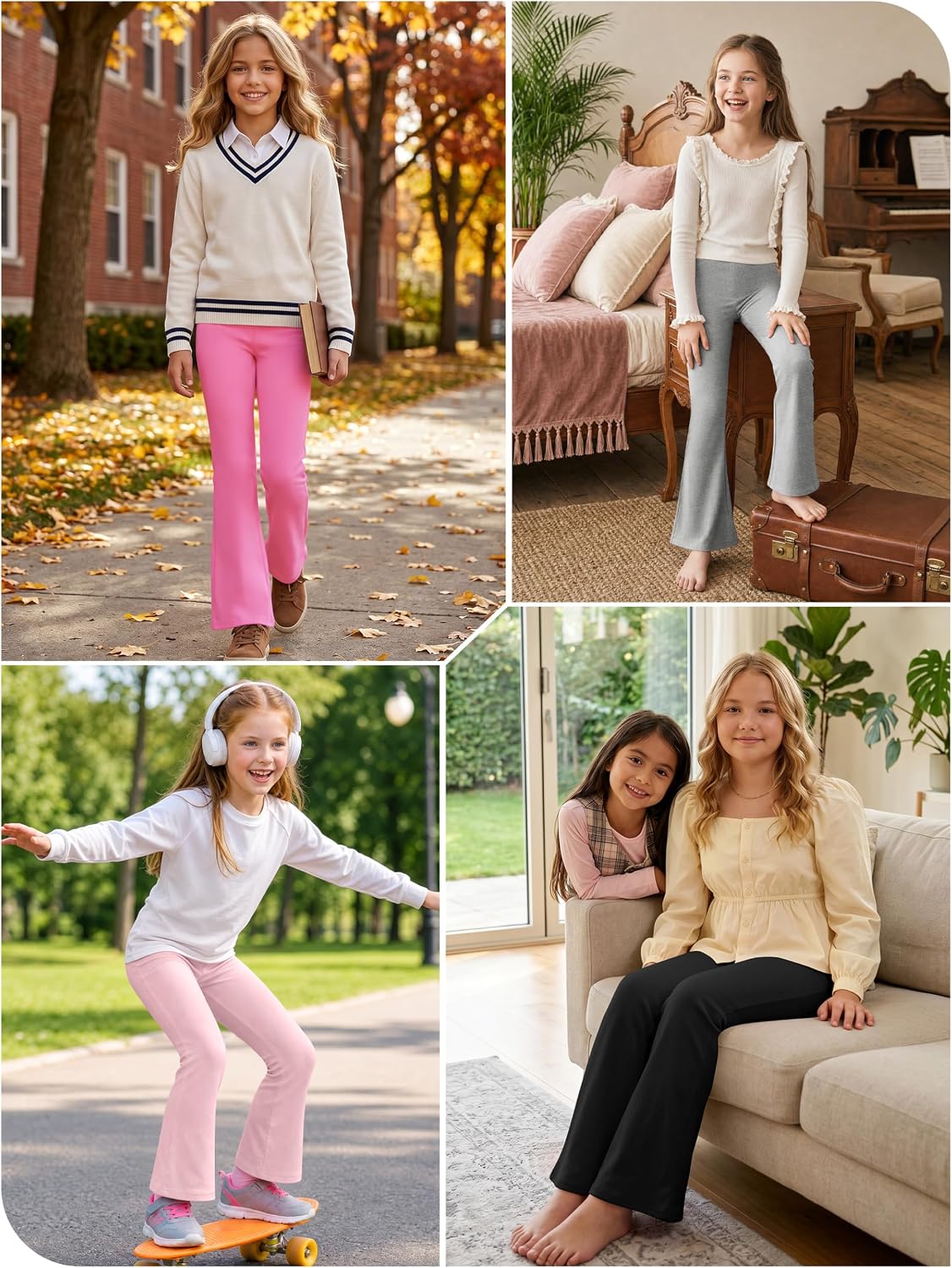 Resinta 5 Pack Girls Flare Leggings Cotton Blend Soft Flared Pants 5-14Y