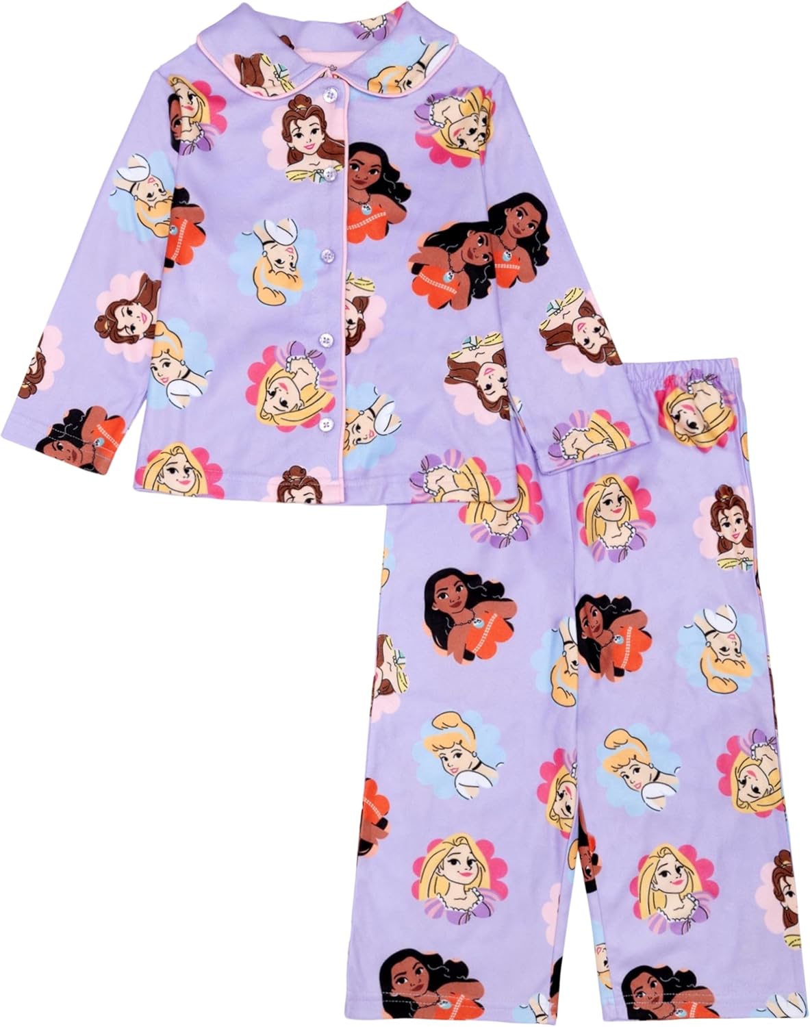 Disney Minnie Mouse Girls' 2-Piece Loose-fit Button Down Matching Pajama Set, Soft & Cute for Kids