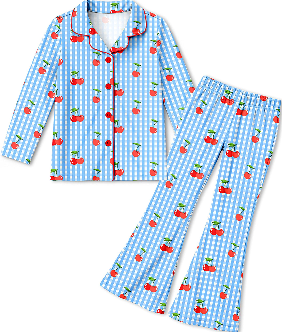 Petite&Me Girls Pajamas, Long Sleeve Button Up Set with Flared Pants 6T-14T