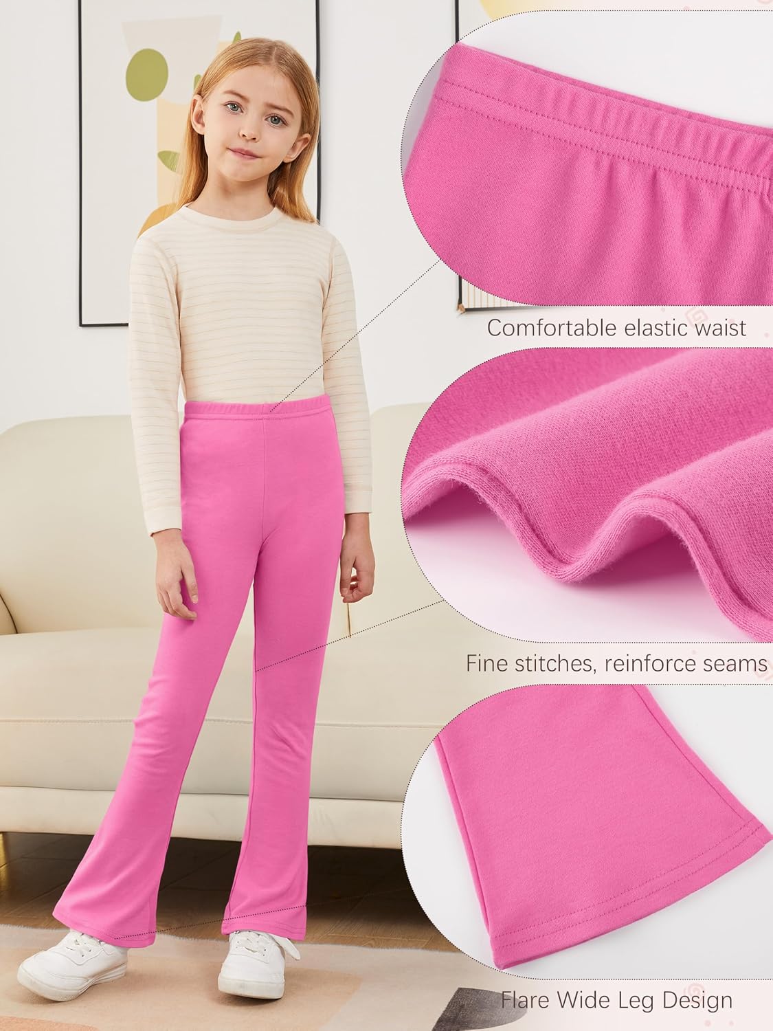 4 Pack Girls Flare Leggings Cotton Kids Bell Bottoms Pants for Yoga & Dance