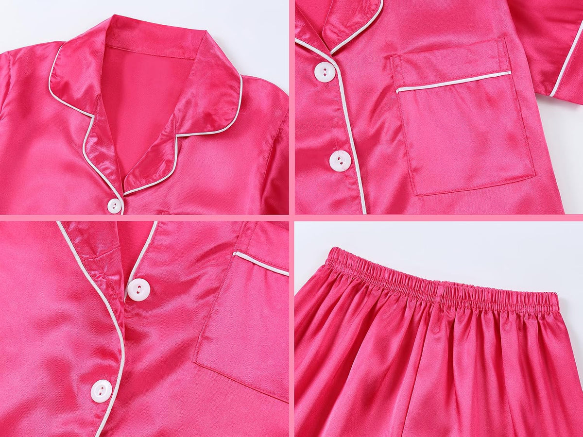 DIPUG Girls Pajamas Satin Pjs Short Sleeve Sleepover Party Gift