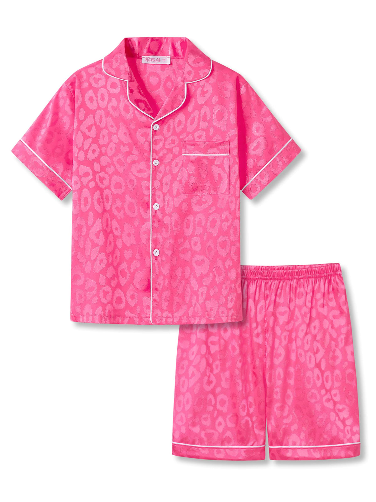 Topgal Girls Satin Pajamas, Short Sleeve Shorts Button Up, Size 6-16
