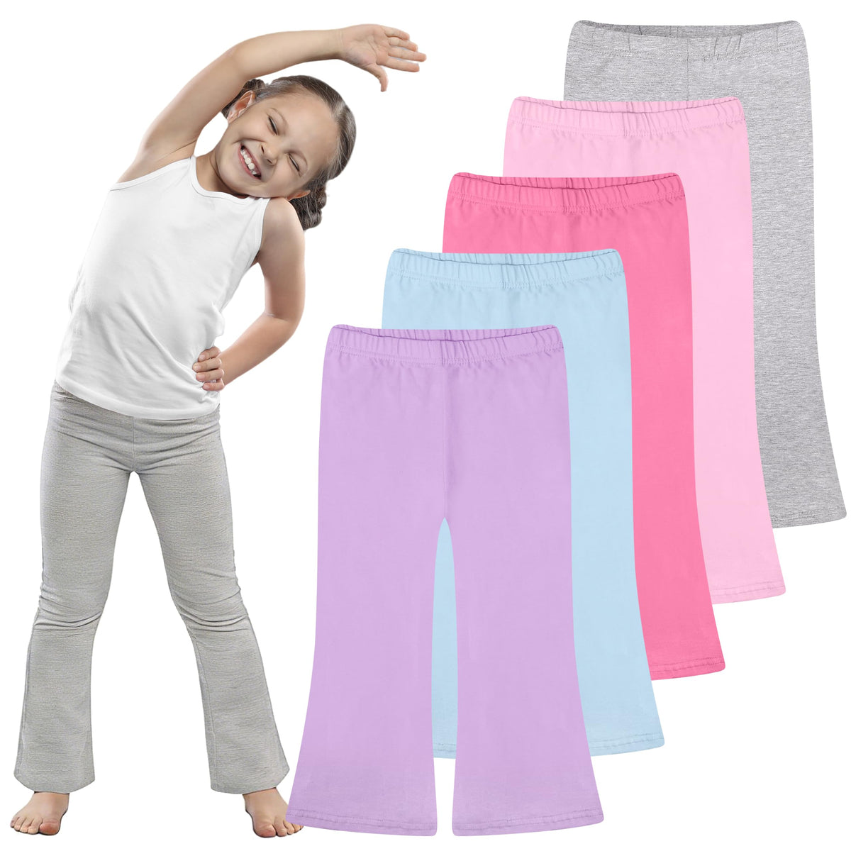 FEQO 5 Pack Toddler Girls Flare Pants Cotton Leggings Bell Bottoms, 18M-5T