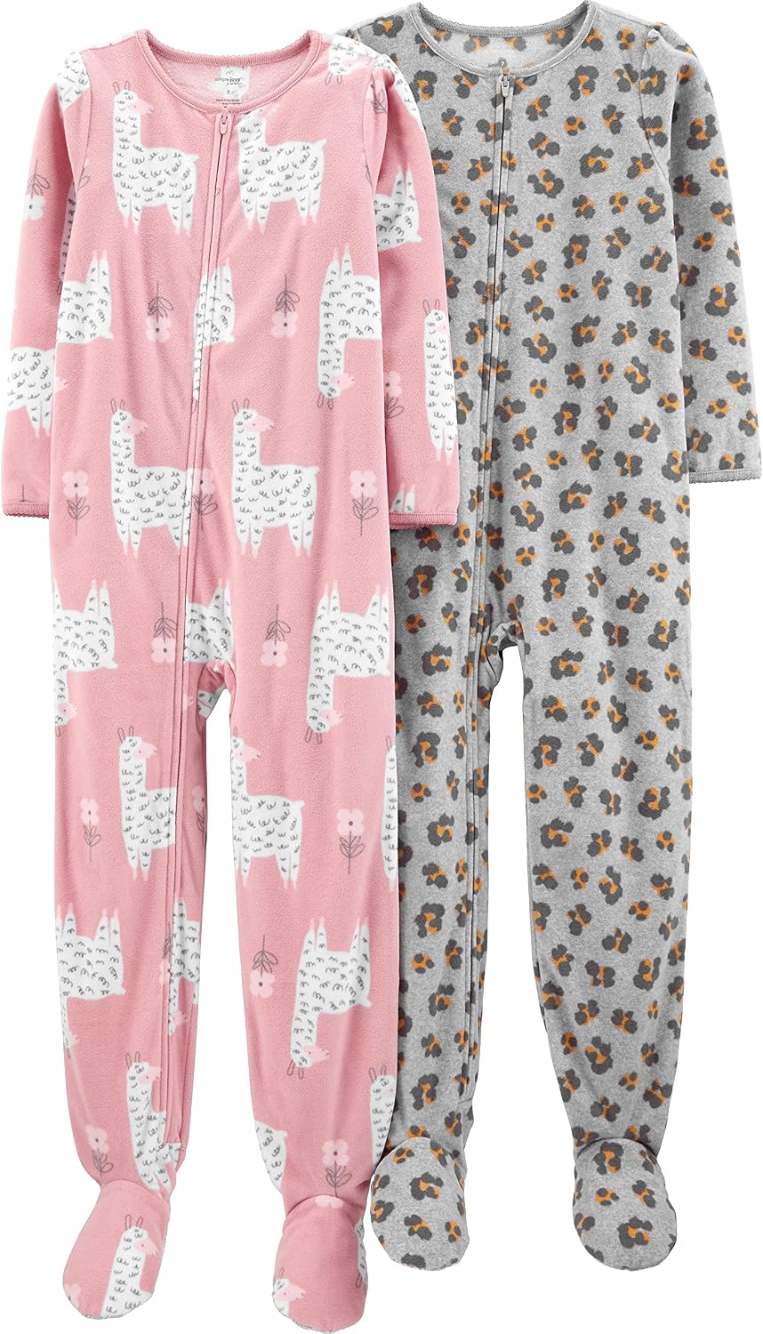 Simple Joys by Carter's Girls' 2-Pack Loose-fit Fleece Footed Pajamas