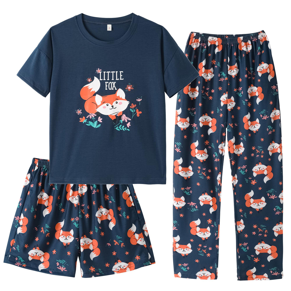 Hupohoi Girls Pajama Sets Summer Short Sleeve With Shorts & Pants Sleepwear