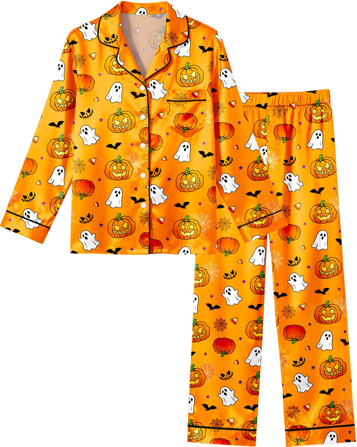 Sylfairy Girls Pajamas Silk PJS Set Satin Sleepwear Long Sleeve Jammies for Kids Button-Down Nightwear Loungewear 3-16 Years