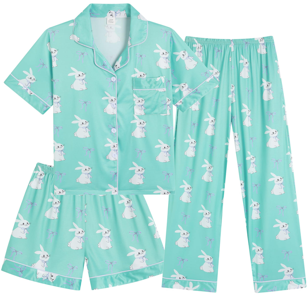 Hupohoi Girls Pajamas 3 Piece Button Down Sleepwear Outfit with Pockets PJS