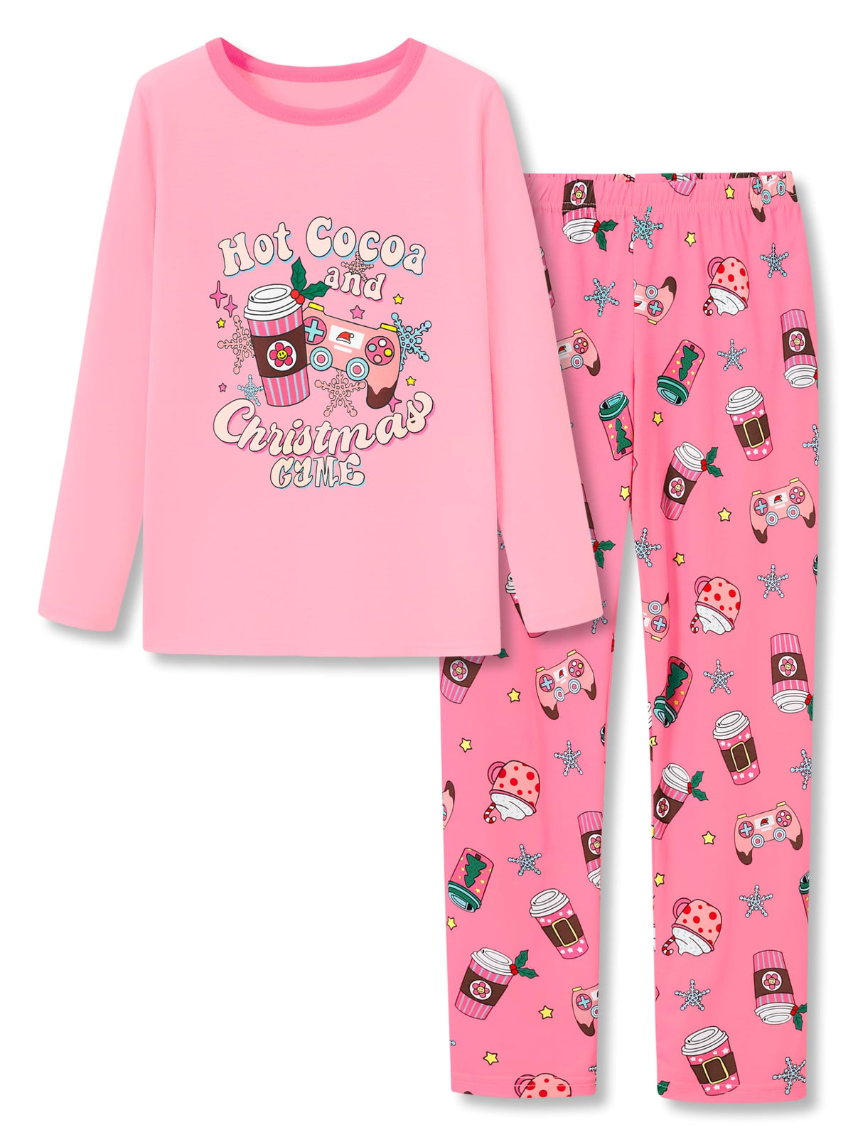 Tebbis Girls Long Sleeve Pants 2 Piece Trendy Print Pajama Set Size 6-18