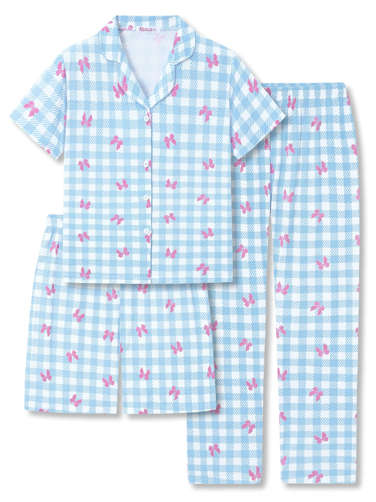 Topgal Girls 3-Piece Graphic Pajamas, Modal Button Up Lapel PJs, Sizes 6-18