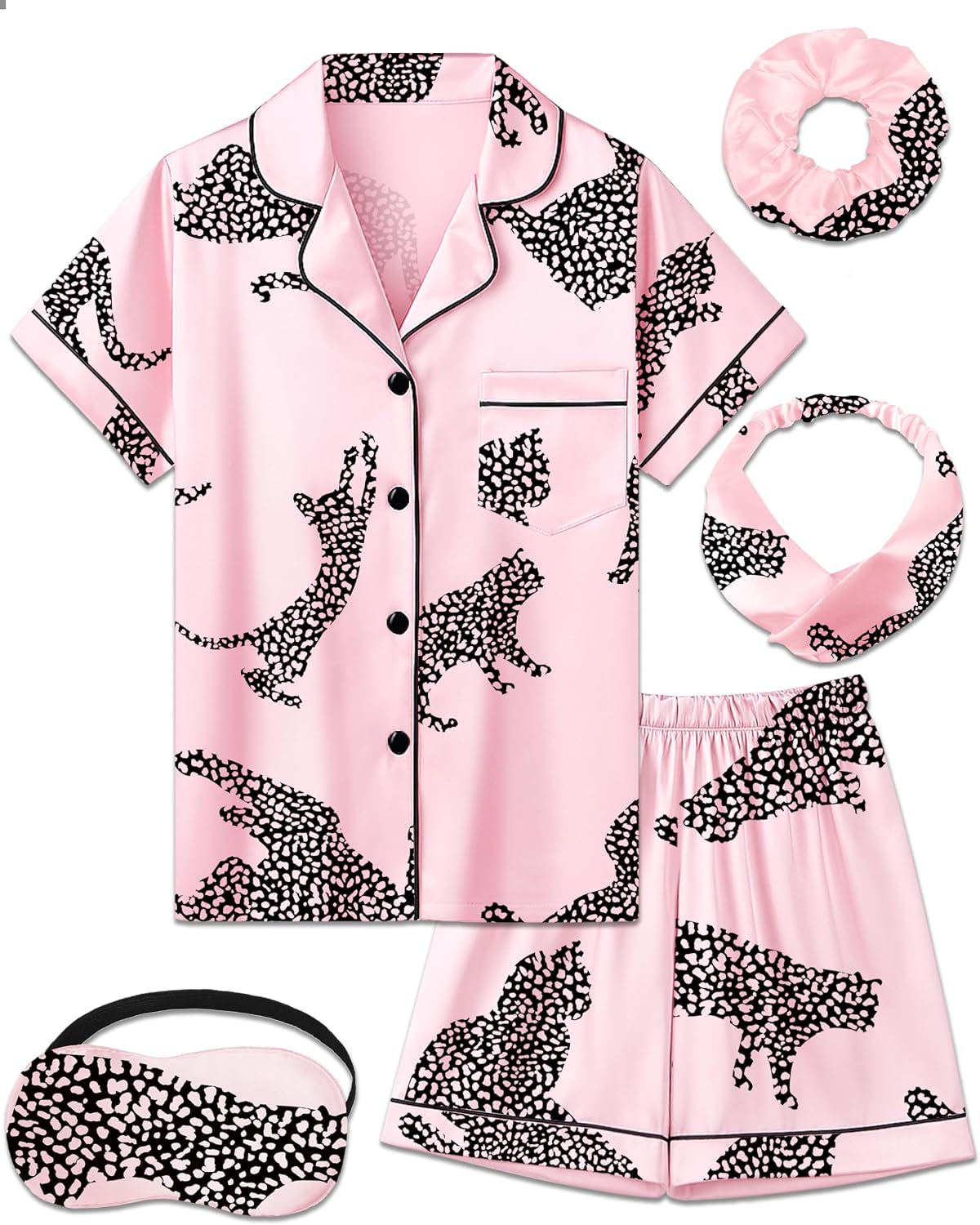 Kids Silk Pajamas Girls Satin Pajama Set Button Down Pjs Set 5-12Y