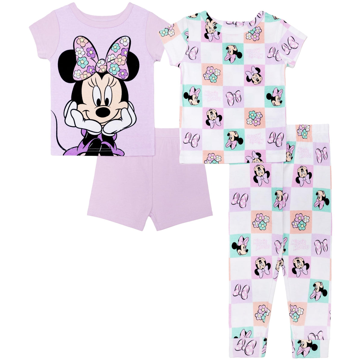 Disney Girls' 4-piece Snug-fit Cotton Pajama Set, Matching Pajamas