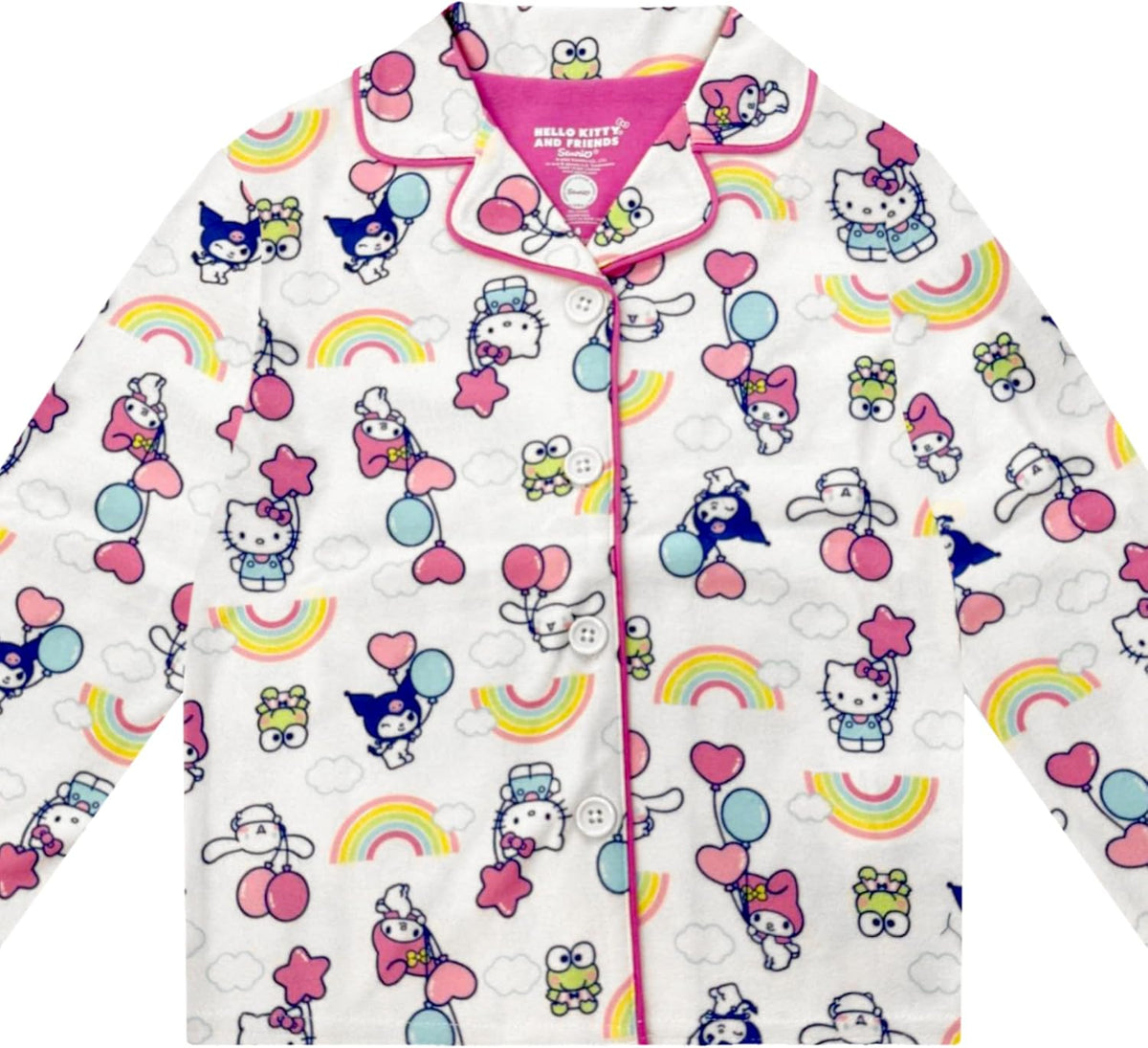 Hello Kitty Girls Pajama Set - 2 Piece Cozy Girls Pjs Button Down Long Sleeve & Pants For Kids - Official Product