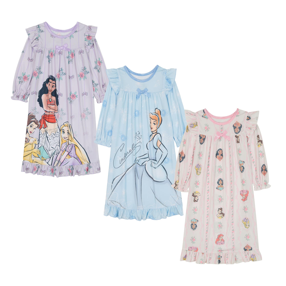 Disney Girls' 3-pack Nightgowns, Comfortable Sleepwear Gowns