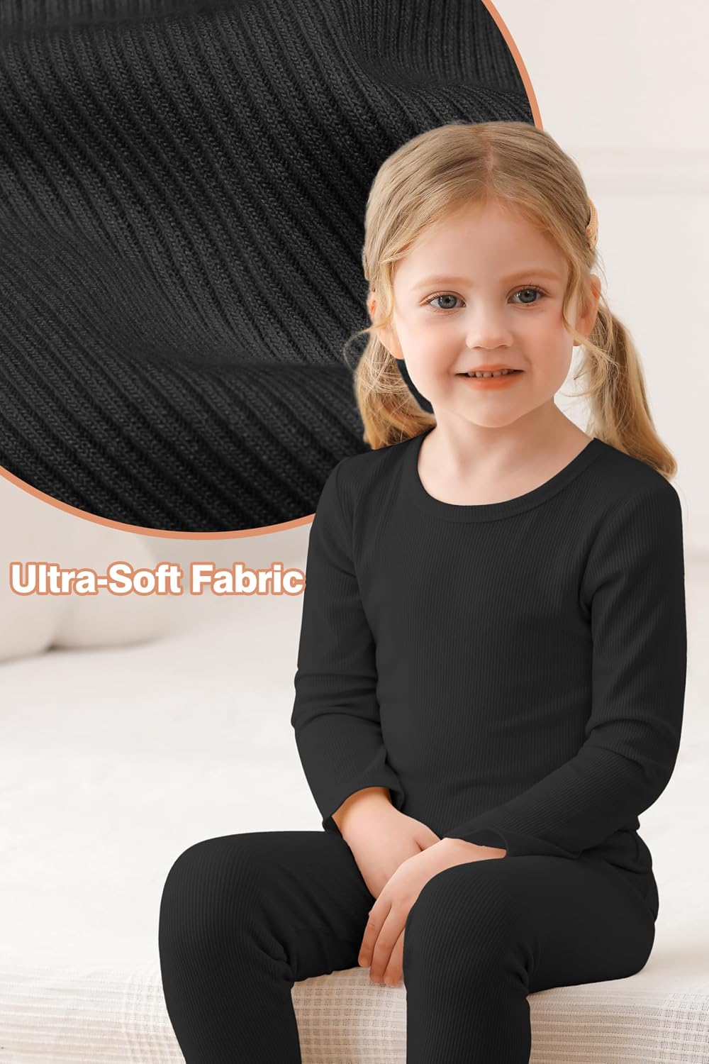 Resinta 2-Piece Boys Girls Long Sleeve Ribbed Base Layer Top Bottom Sets