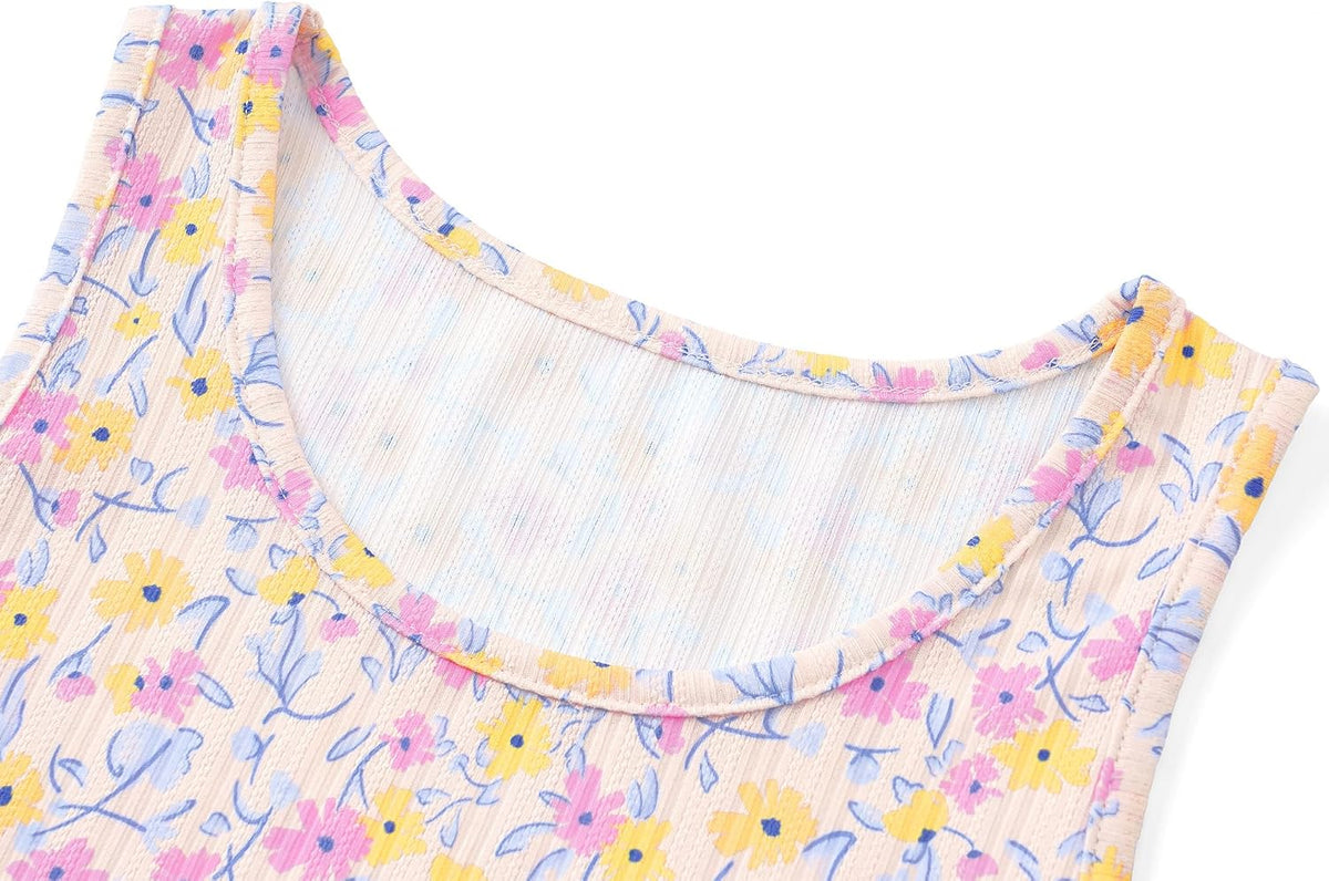 Beezizac Girls Pointelle Pajamas Floral Tank and Wide Leg Pants Size 6-18