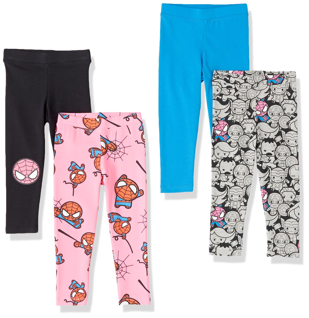 Amazon Essentials Disney | Marvel | Star Wars | Frozen | Princess Girls and Toddlers' Cotton Stretch Leggings, Multipacks