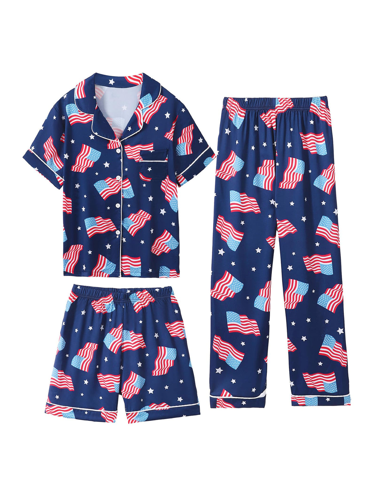 Mikrdoo 3 Piece Girls Silk Satin Pajamas Set Soft Lightweight Button Down Pjs Sleepwear for Kids Size 6-16 Years