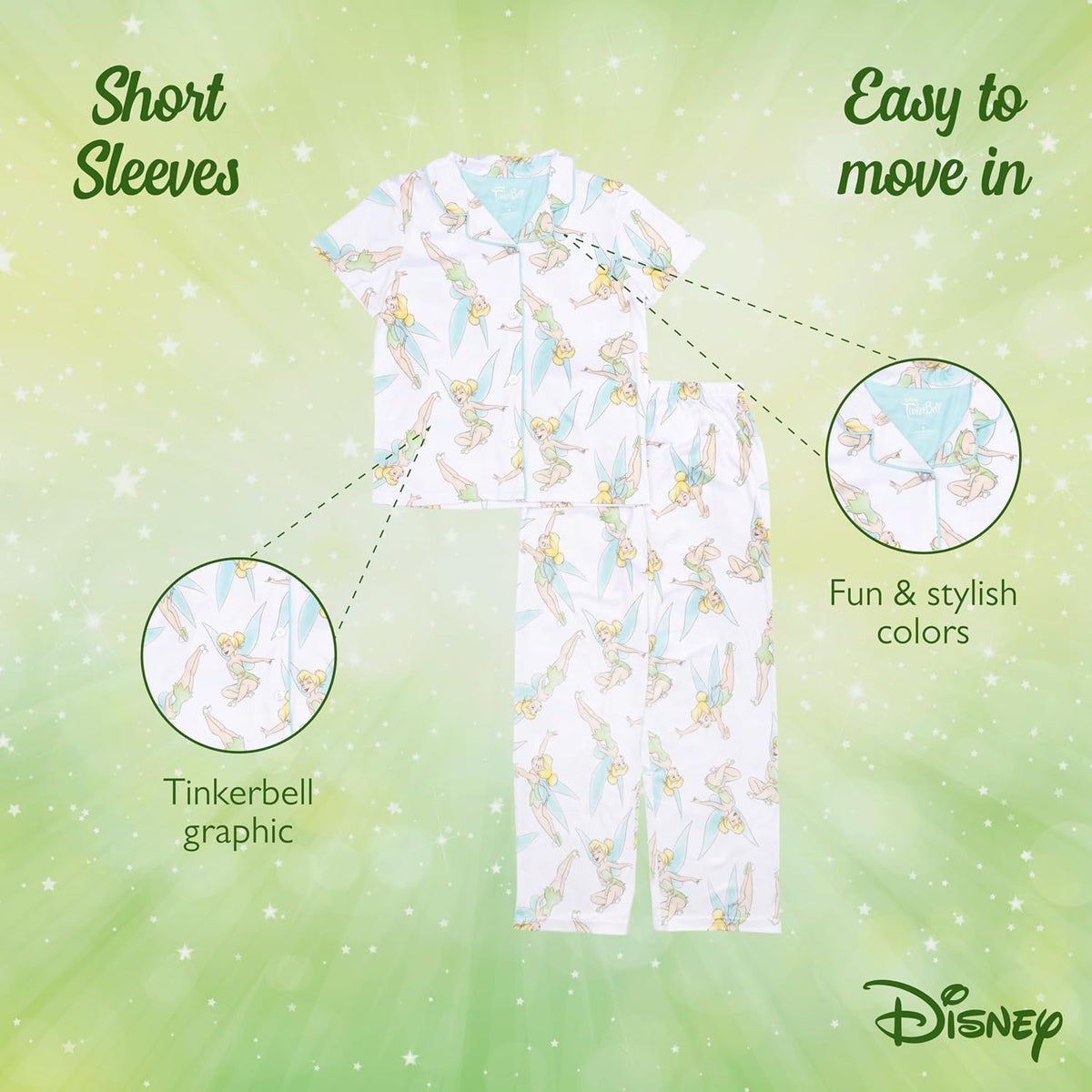 Disney girls 2-piece Loose-fit Button Down Matching Pajama Set, Soft & Cute for Kids