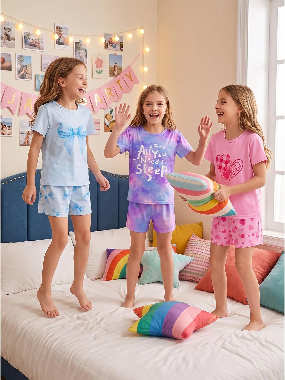 MHJY Girls Pajama Set 2-Piece Short Sleeve Soft Summer Sleepwear for Kids