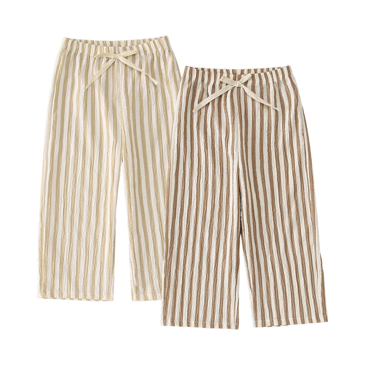CM C&M WODRO Toddler Boy Girl Pants 2 Pack Stripes Elastic Waist Wide Leg Kids Summer Fall Lightweight Cotton Pants Trousers