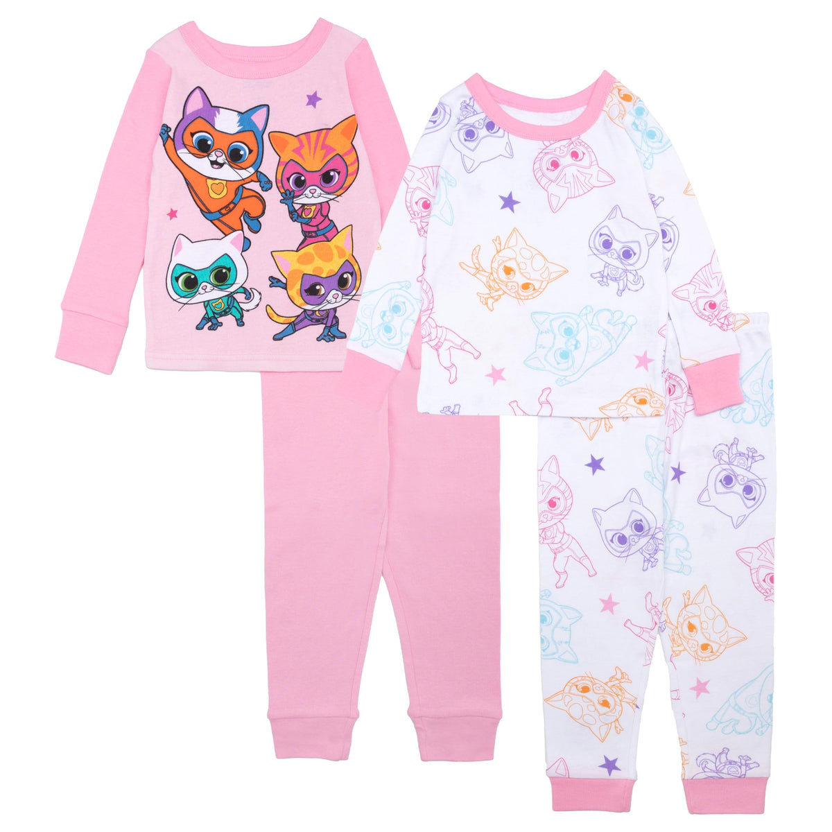 Disney Girls' 4-piece Snug-fit Cotton Pajama Set, Matching Pajamas
