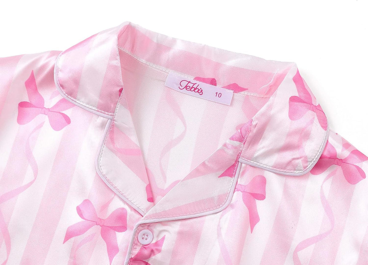 Tebbis Girls Silky Satin Pajamas Short Sleeve Button-Up Set Size 6/7-16