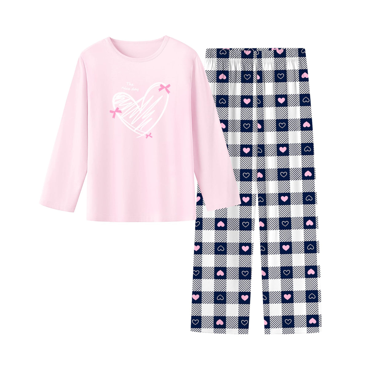Umeyda 2-Piece Pajama Set for Girls, 100% Cotton Cartoon Pattern Sleepwear Pjs Set Size 5-14