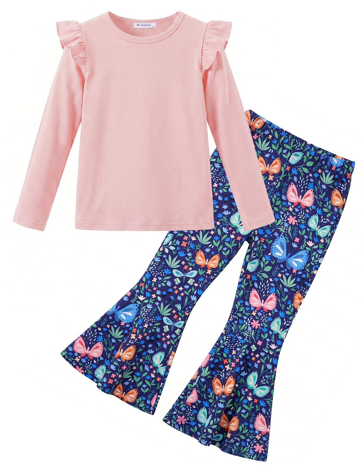 Arshiner Girls 2 Piece Outfits Flare Pants Knit Set Toddler Printed Clothes
