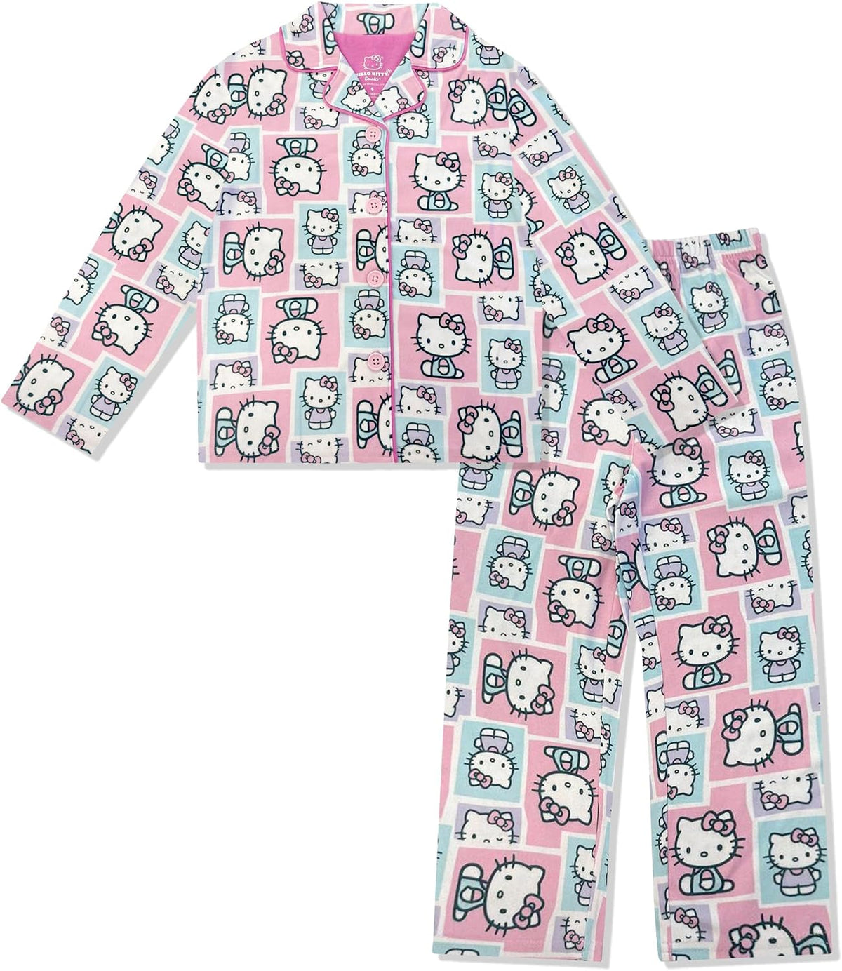 Hello Kitty Girls Pajama Set - 2 Piece Cozy Girls Pjs Button Down Long Sleeve & Pants For Kids - Official Product