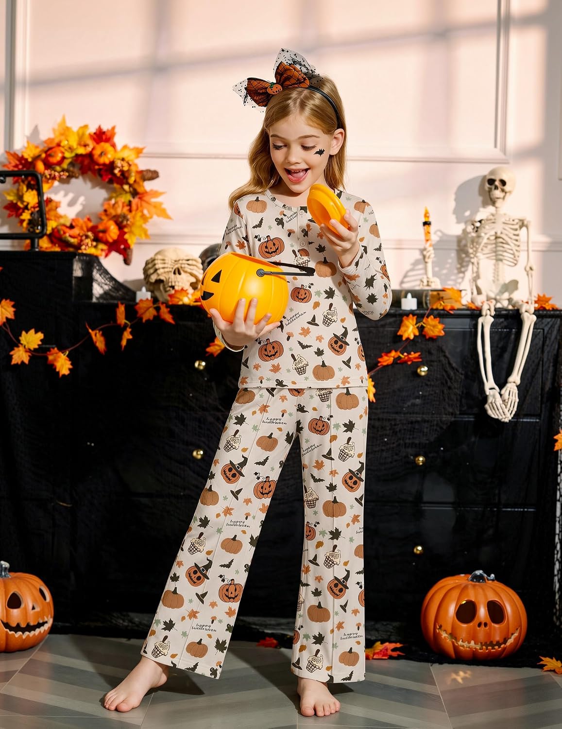 Arshiner Girls Pajamas Long Sleeve Sleepwear Comfy Henley Neck Pjs Set