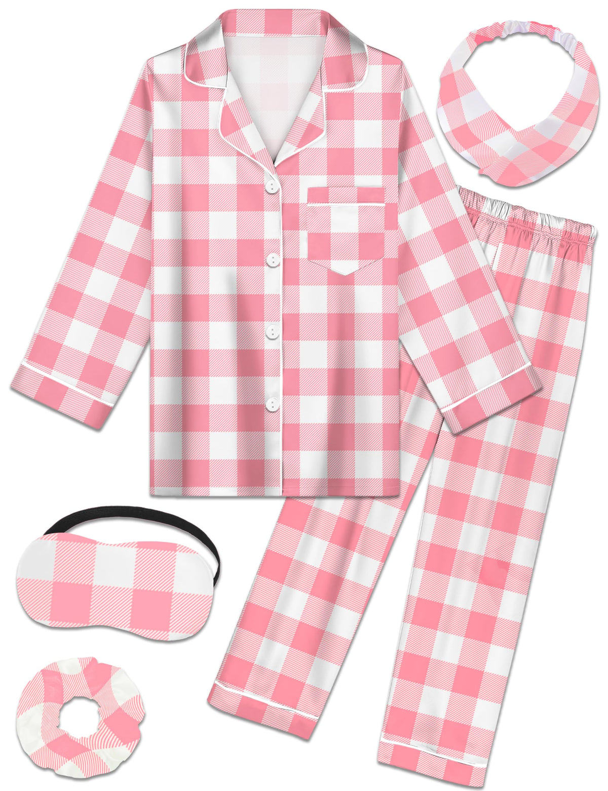 Kids Silk Pajamas Girls Satin Pajama Set Button Down Pjs Set 5-12Y