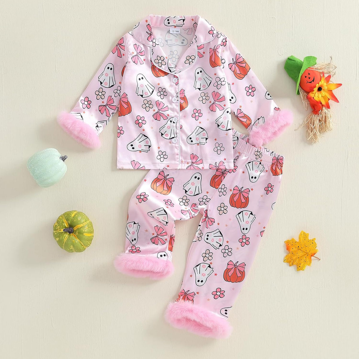 Kuriozud Kids Toddler Girl Pajamas Fuzzy Trim Button Down Shirt Pants 1-7Y