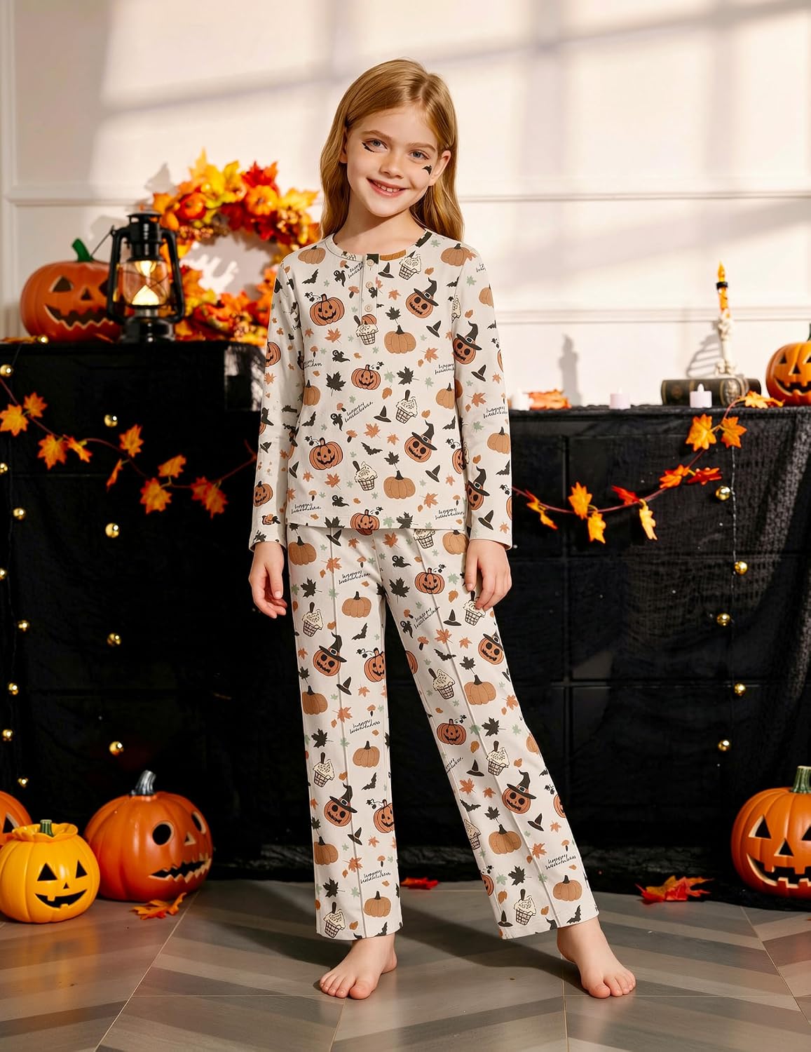 Arshiner Girls Pajamas Long Sleeve Sleepwear Comfy Henley Neck Pjs Set
