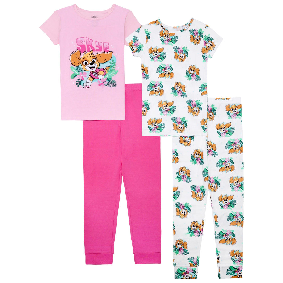 Nick Girls' 4-piece Snug-fit Matching Cotton Pajama Set, Soft & Cute for Kids