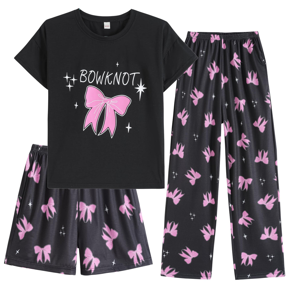 Hupohoi Girls Pajama Sets Summer Short Sleeve With Shorts & Pants Sleepwear