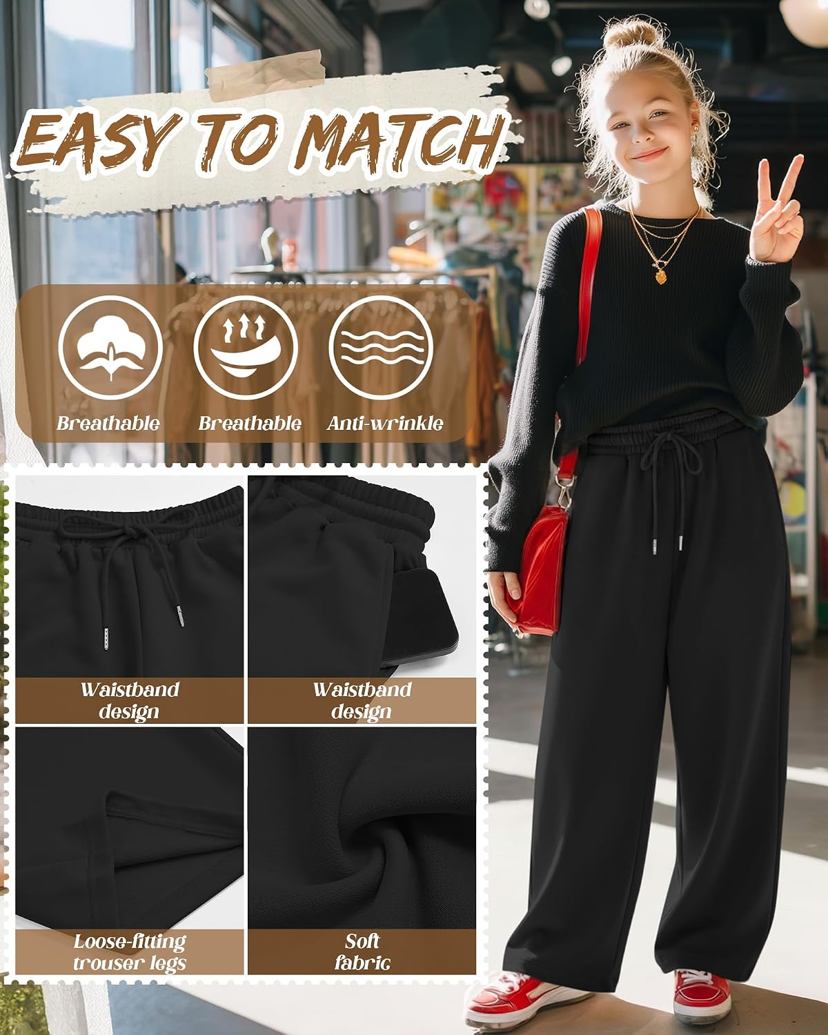 Girls Wide Leg Sweatpants Oversized Baggy Pant