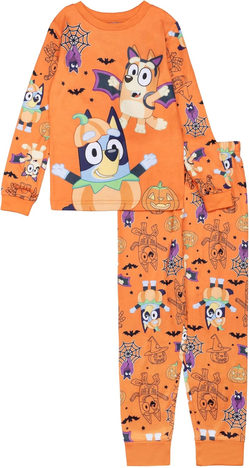 Bluey Girls' 2-piece Loose-fit Pajama Set, Matching Long-Sleeve Pajamas