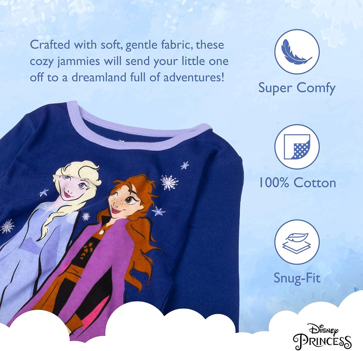 Disney Girls' 2-piece Snug-fit Cotton Holiday Matching Pajama Set, Soft & Cute for Kids